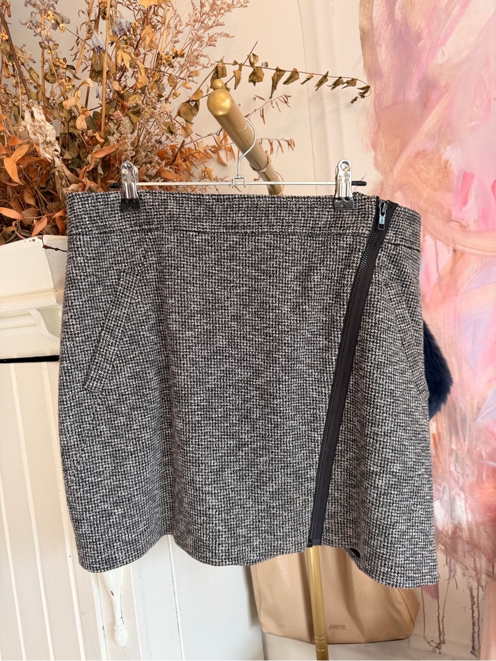 Theory Tweed Mini Skirt with Asymmetric Zip